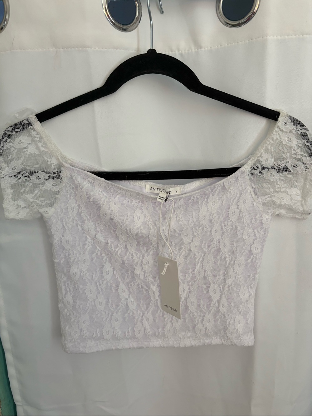 White Lace Off-Shoulder Crop Top